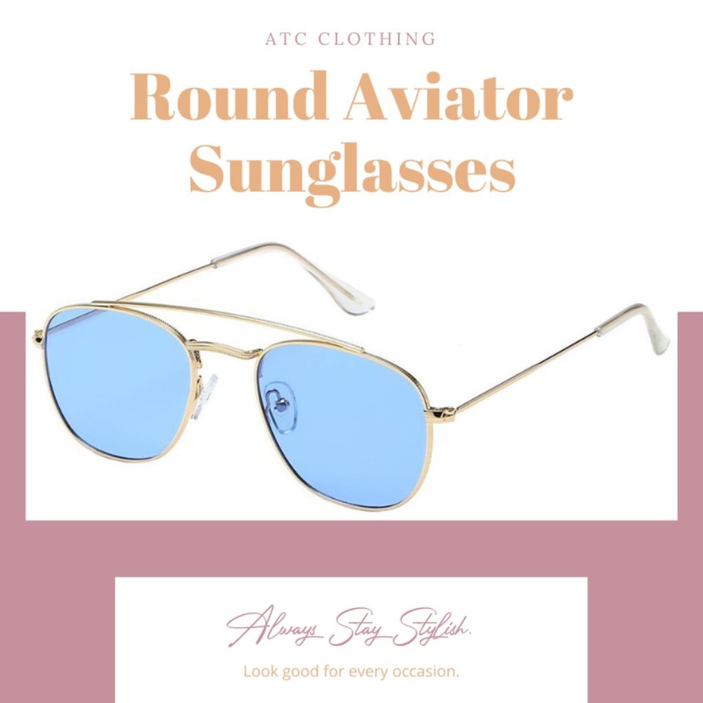 Round Aviator Sunglasses Gold Frame Blue lens